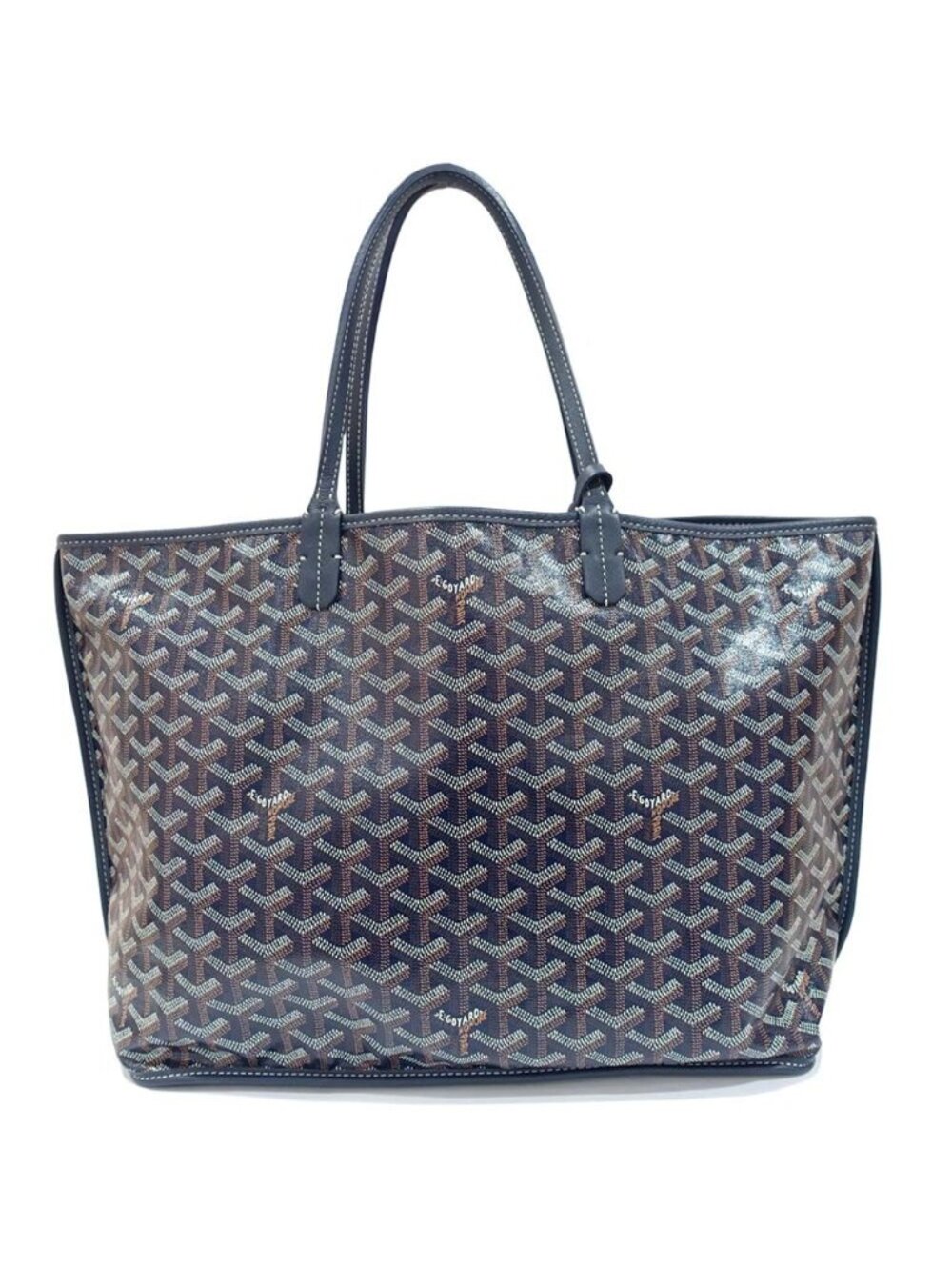 Goyard Anjou PM Tote Bag Reversible Goyardine Canvas Leather Navy Silver